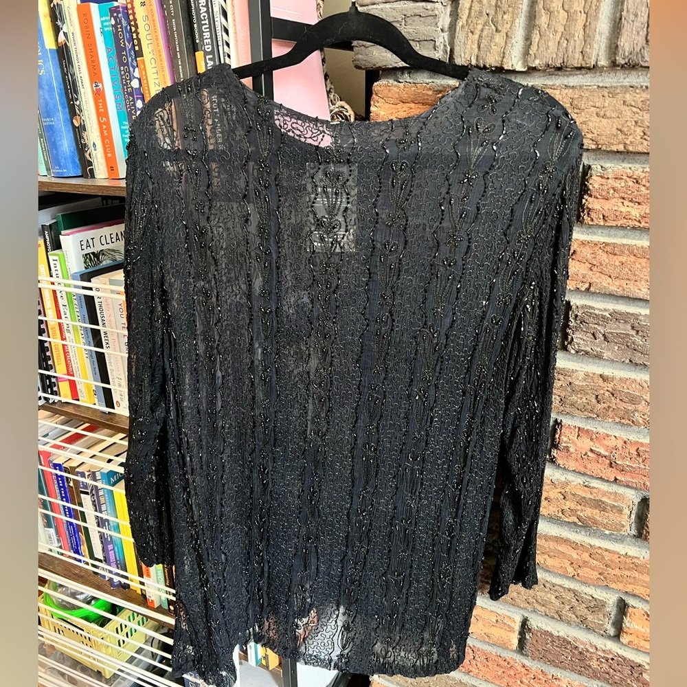 Vintage Sheer Black Beaded Women's Top